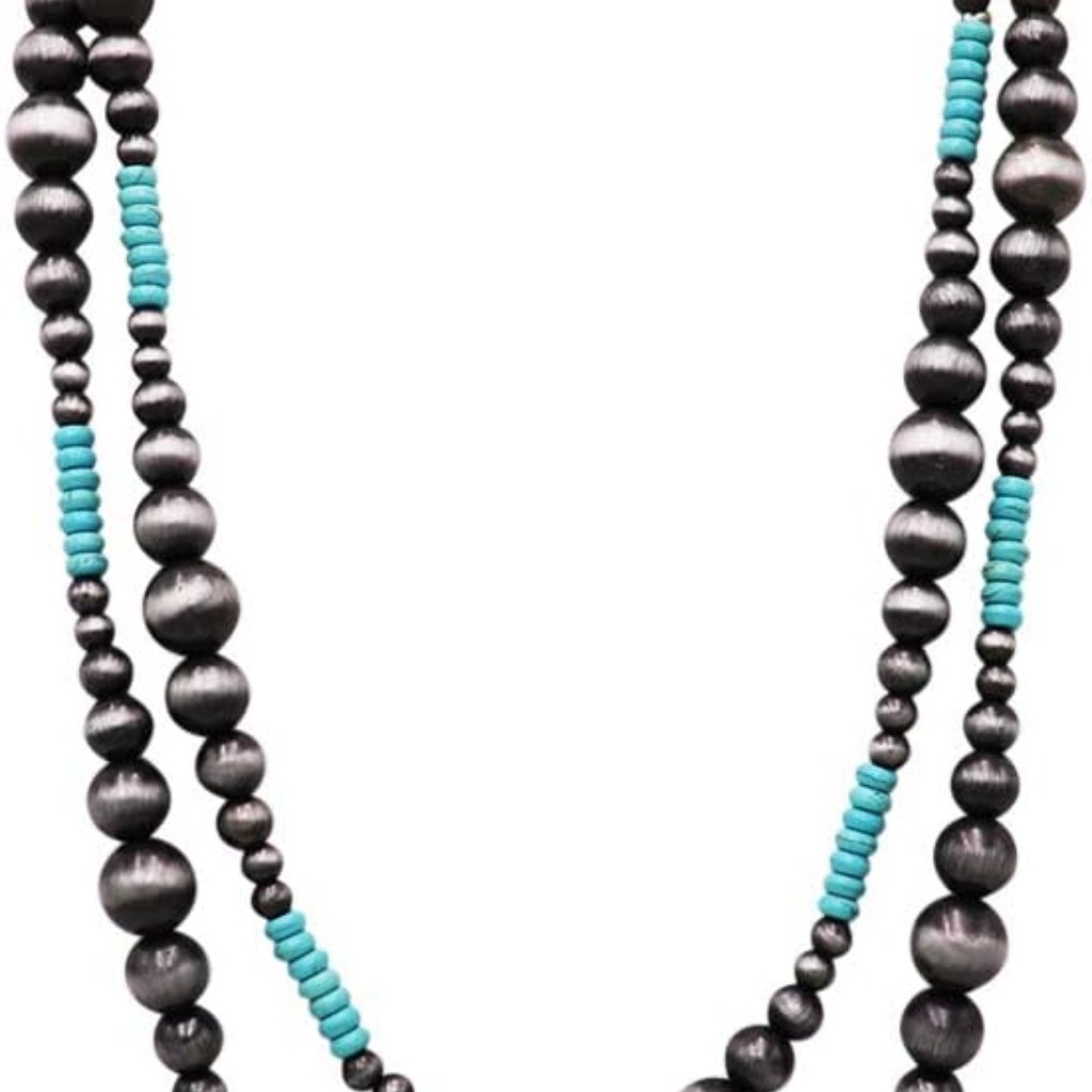 Women's Extra Long Navajo Pearl And Turquoise Howlite Bead Statement Western End